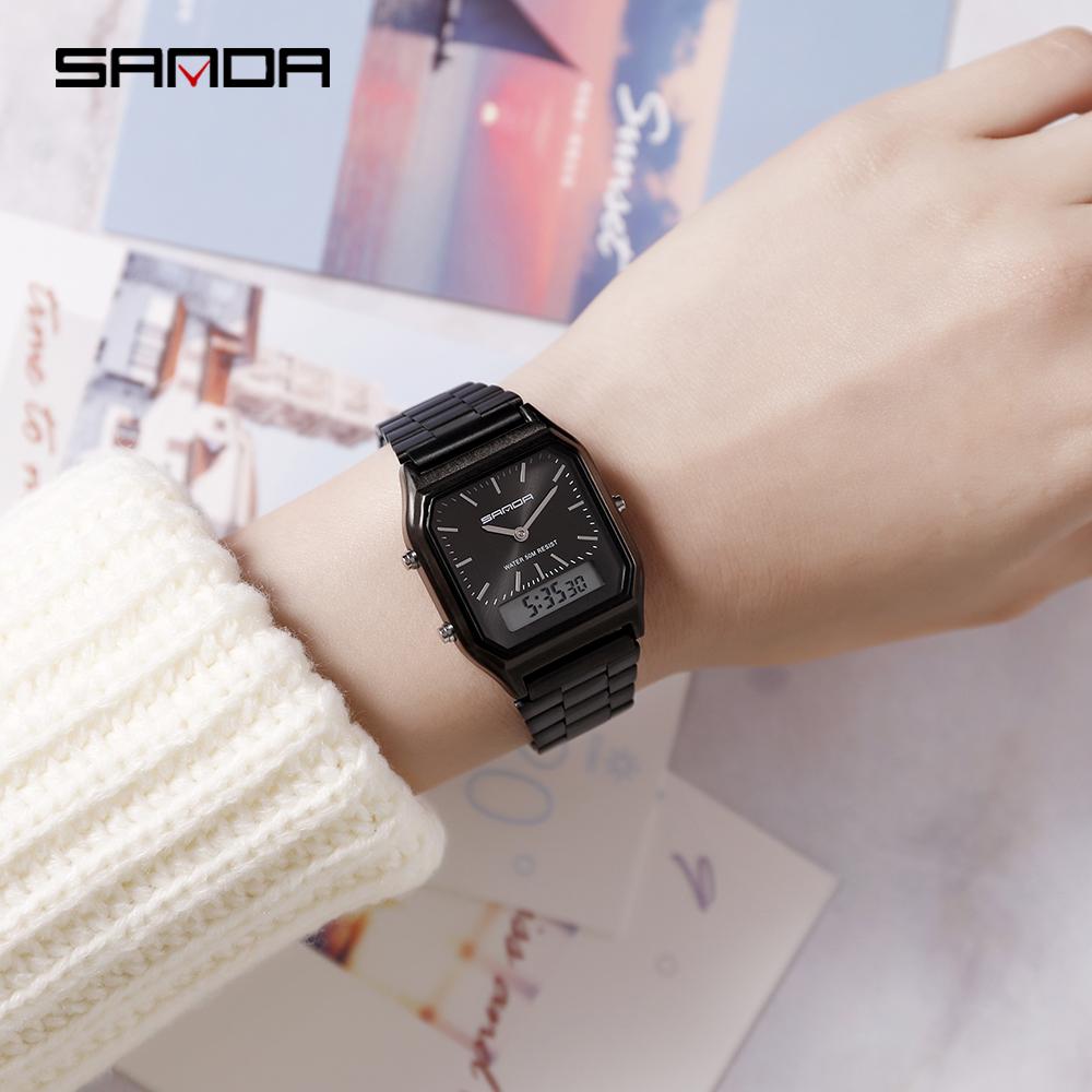 Fashion Unisex G Style Watches Mens Stainless Steel LED Digital Dual Display Clock Unisex Waterproof Sports Quartz Watch