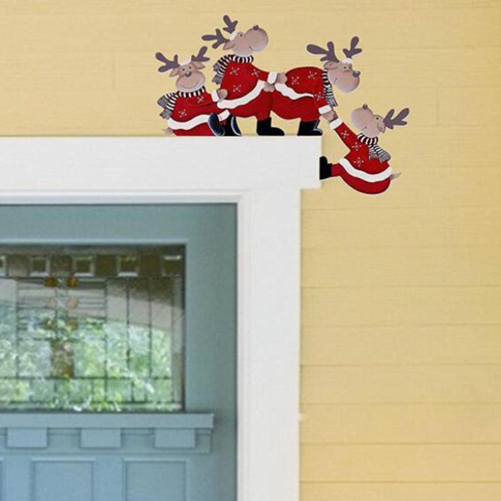 Christmas Door Frame Decoration Santa Claus Wooden Elk Xmas Party Decor Ornament Home Window Crafts Home New Year Gifts 2025 New