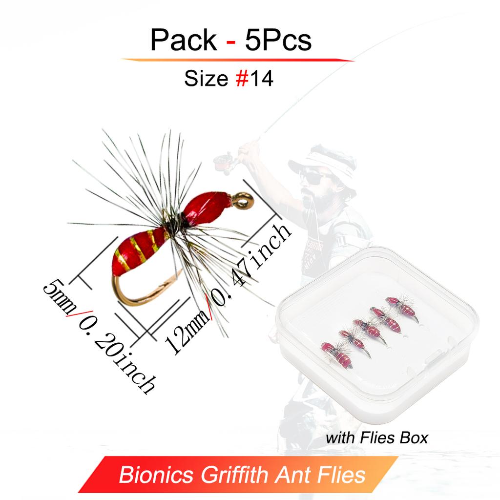 Приманка для муравьев Гриффита из 5 частей, крючок из углеродистой стали. Подходит для ловли форели, морского окуня, лосося и т. д.. - С коробкой для мух