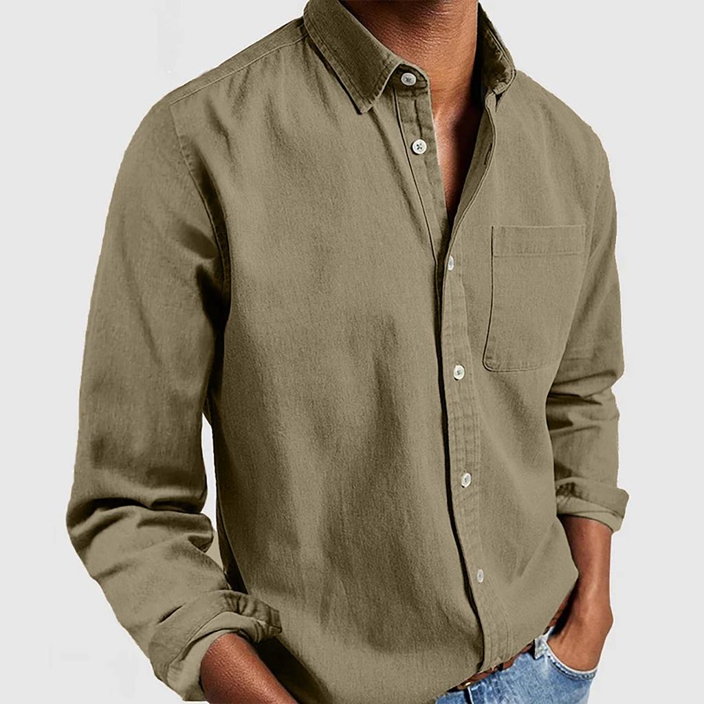 Designer Spring Summer Men's Casual Cotton Linen Solid Color Long Sleeve Shirts Loose Shirts