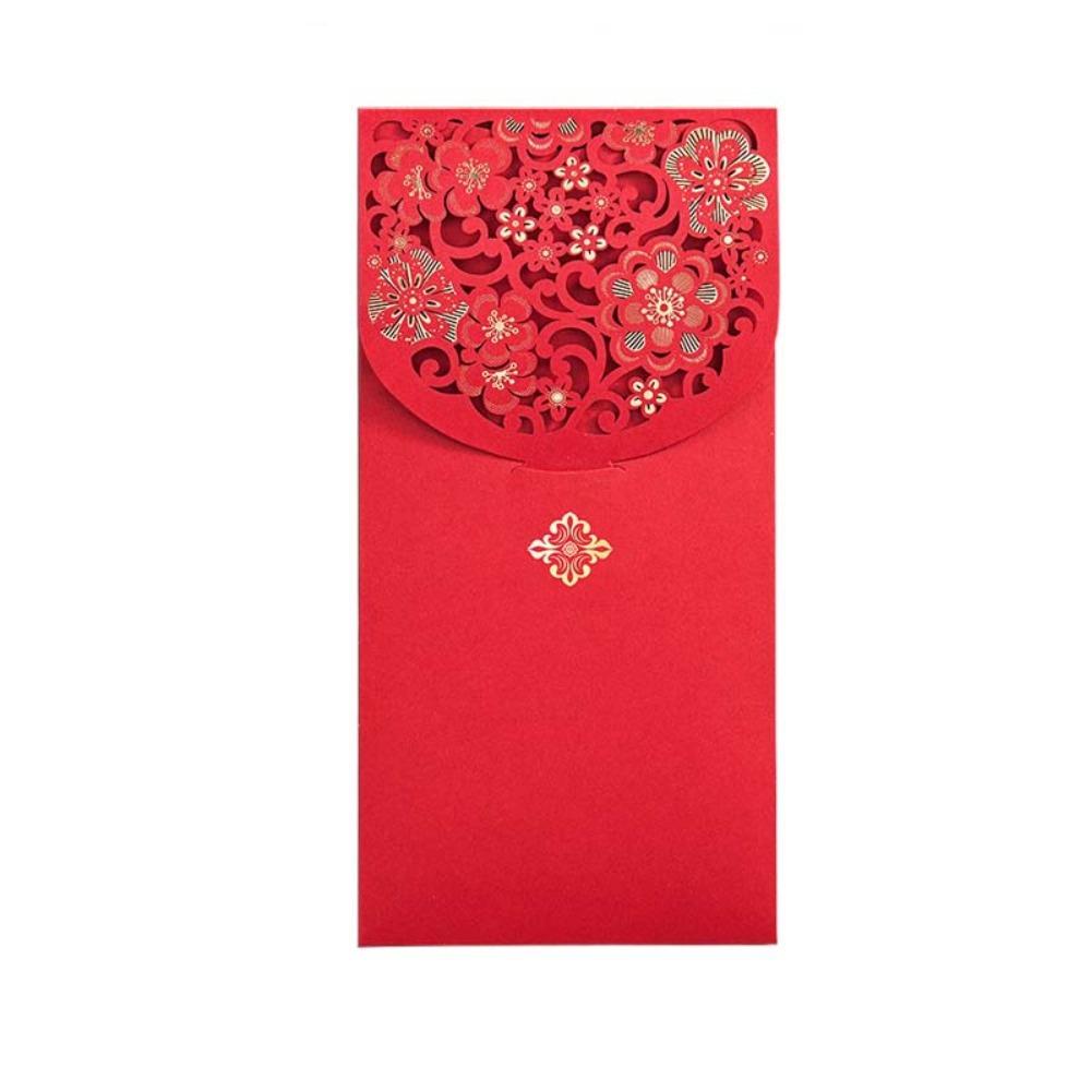 6pcs Creative Laser Engraving Chinese Red Envelopes Hollow Embossed Lucky Money Bag Three-dimensional Rectangular Red Packet