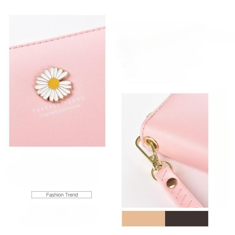 Wallet Korean version for women, long and large capacity handbag, small daisy double-layer zipper simple phone bag