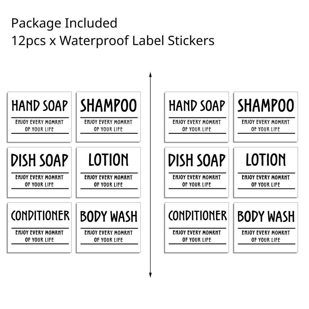 Черные/белые этикетки на дозаторе для мыла, наклейка на этикетку для лосьона, шампунь-кондиционер для мытья тела, ванная комната, душ, дозатор мыла, водонепроницаемые этикетки
