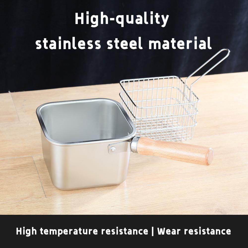 Stainless steel square frying pan with oil separation basket - folding heat-resistant handle, rust proof multi-purpose household