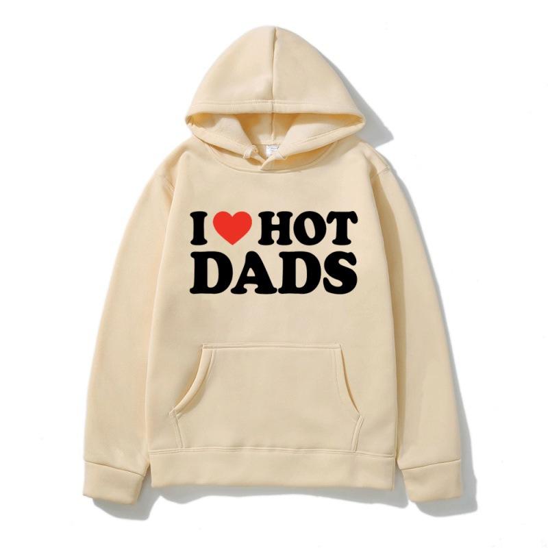 Толстовка с капюшоном I Love Hot Dads с красными сердечками и надписью