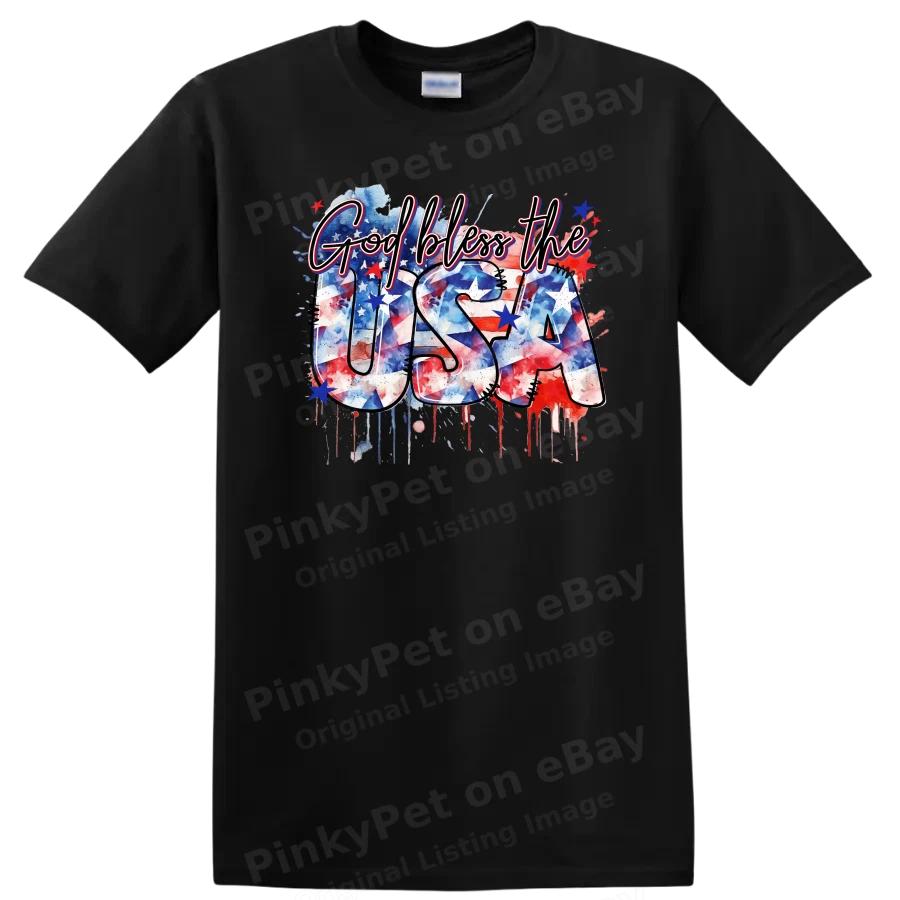 God Bless the USA Patriotic 4th of July T Shirt Red White Blue Tee