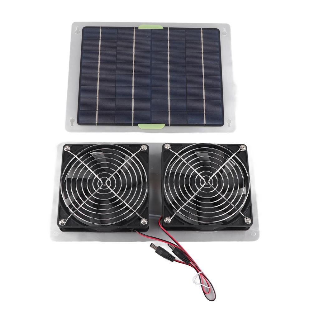 Solar Panel Powered Fan 2 Fans 100W 20V Green Energy Portable Convenient Mini Ventilator for Dog Pet House Greenhouse RV