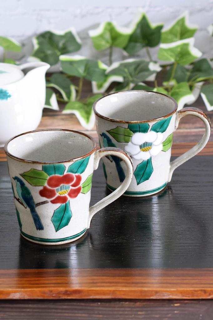 Waza no Kura Стильный набор пар кружек Kutani Ware Керамика Camellia and Bird Столовая посуда класса люкс, сделано в Японии