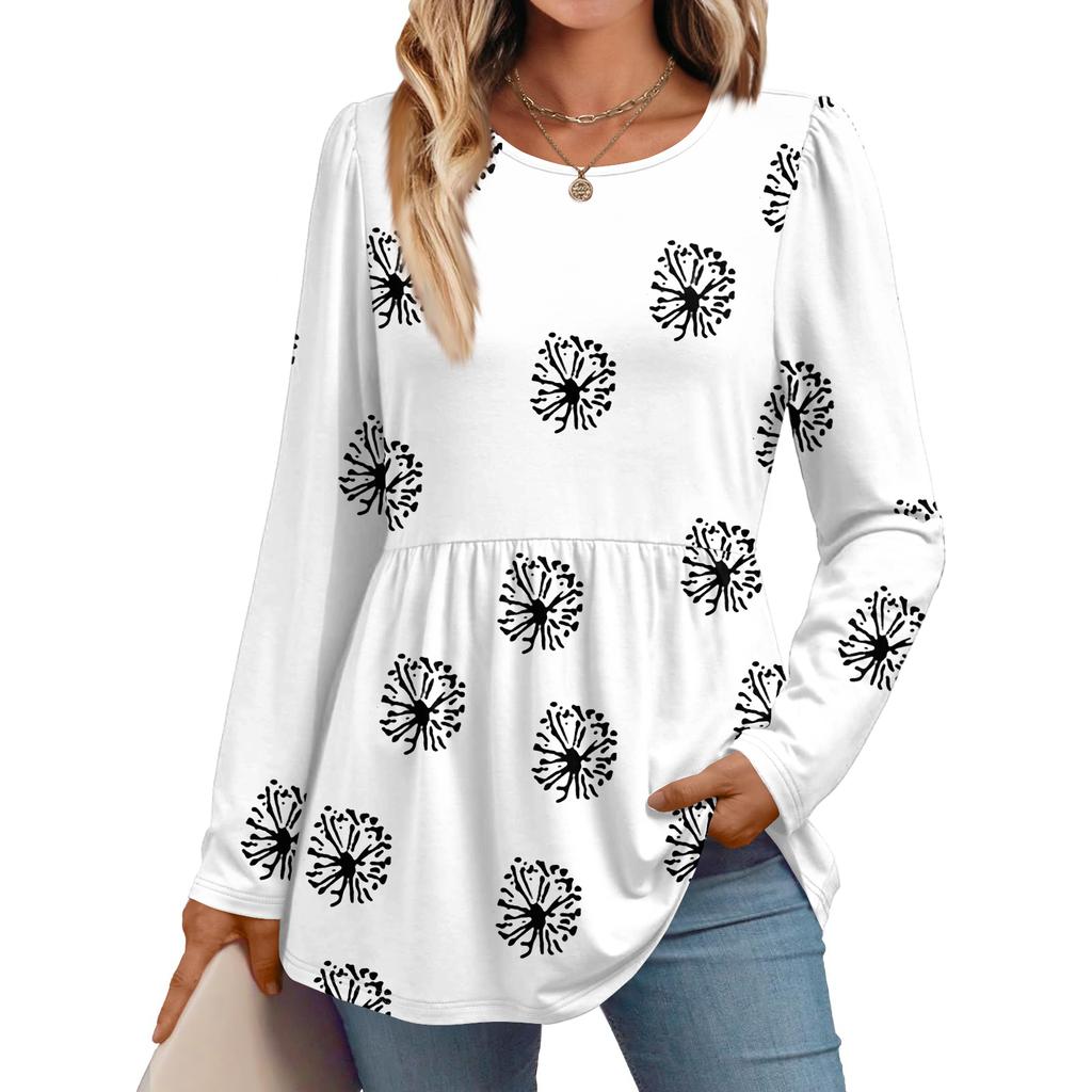 Женская повседневная модная рубашка с длинным рукавом, туника с цветочным принтом
