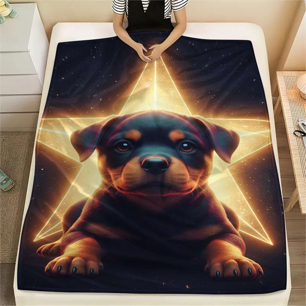 1 шт. Фланелевое одеяло с принтом Stardogs, Высококачественное, Удобное для всех сезонов, Декор для дома, Тепло и комфорт, Идеально для рождественских подарков