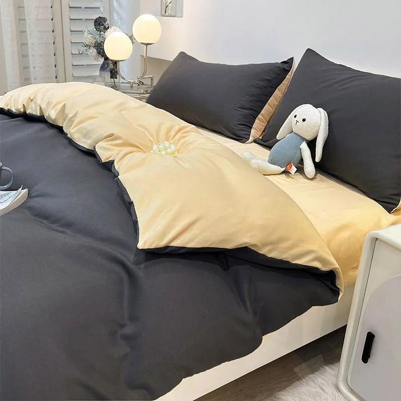 3/4pcs/set Double Solid Color Quilt Cover Four Piece Set Student Dormitory 1.2m Bedding Three Piece Set Double Bed Comfortable Sheet Home Textile