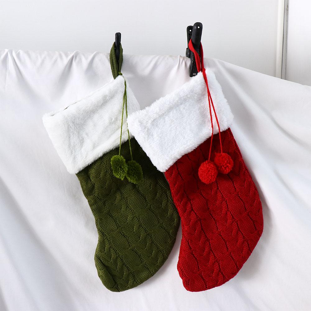Red/Green/White Christmas Knitting Stocking Large Capacity Christmas Tree Pendant Home