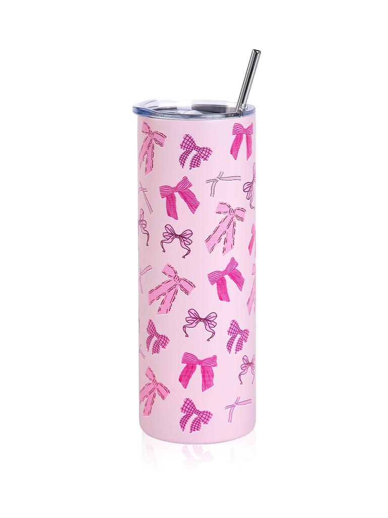 20 унций Милая чашка с бантиком Изолированная чашка из нержавеющей стали Изолированная термокружка Стаканчики для вечеринок Крышка с соломинкой Кофейная кружка Дорожная кружка Бутылка для горячей воды