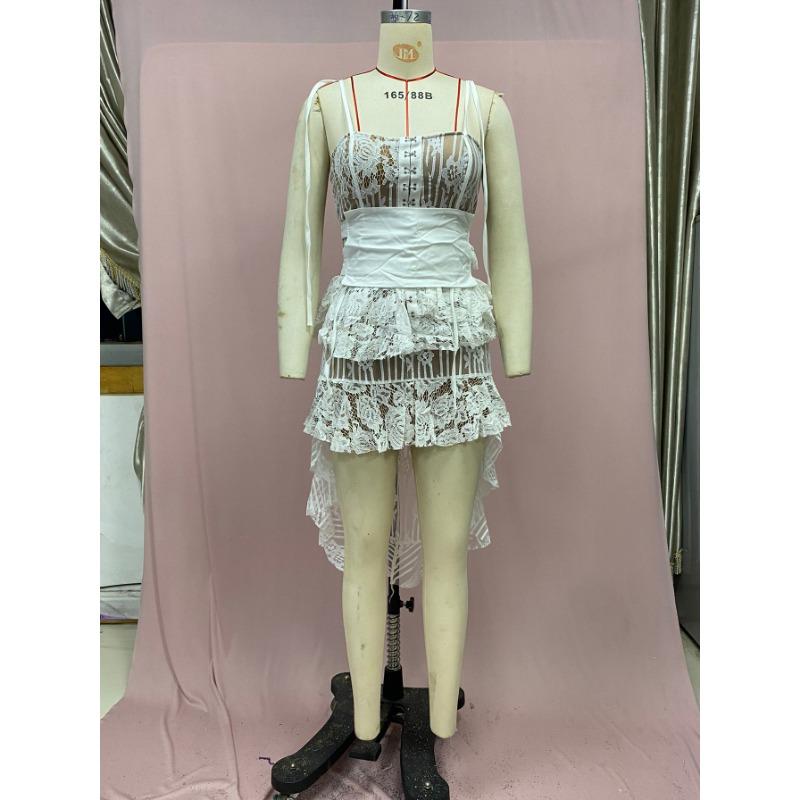 Женские летние прозрачные кружевные платья с бретелькой на одной пуговице нестандартной формы