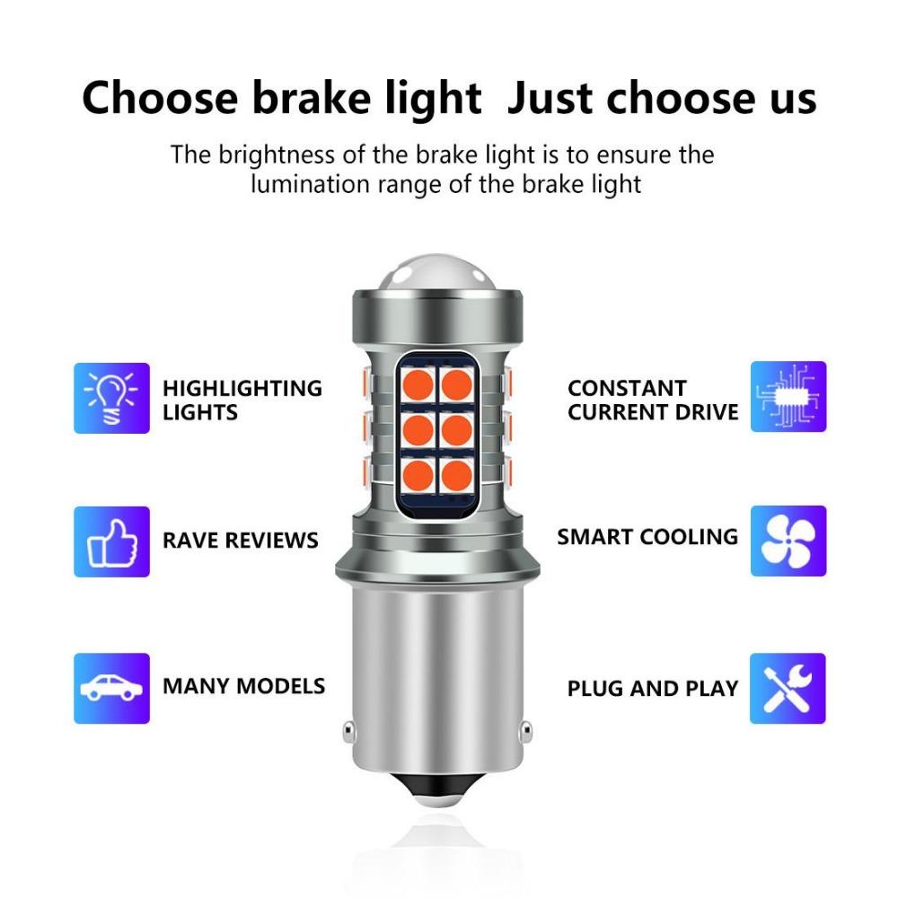 Super Bright 1156 P21W 1157 7440 7443 LED Brake Light Bulbs with Aluminum Body, 27 Pcs 3030 SMD for Car Tail Stop Lights