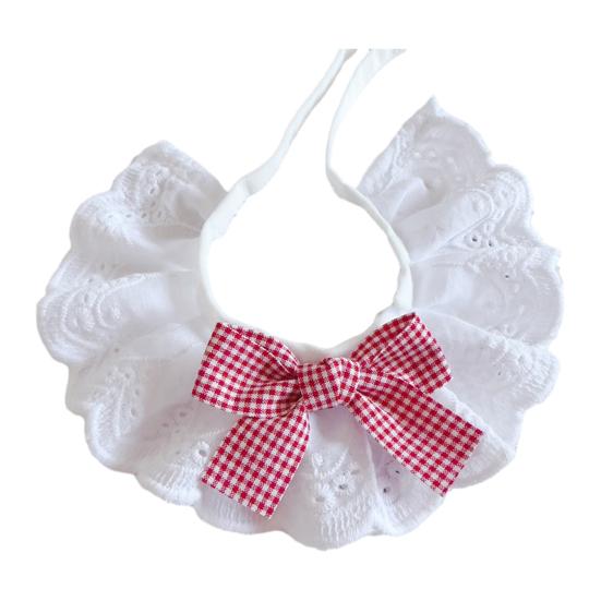 Pet Lace Bib Collar Adjustable Pet Bandana with Bow Handmade Sweet Lace Neck Scarf for Pet Birthday Dress Up Accessories