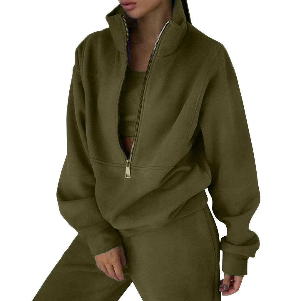 Женский комплект из 2 предметов, спортивный костюм, большой свитшот на молнии с длинными рукавами и брюки-карандаш, комплект спортивных штанов с широкими штанинами, спортивный костюм