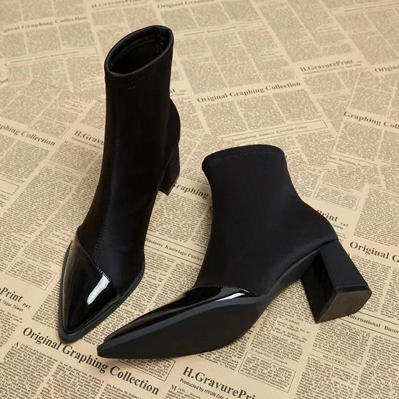 Замшевые массивные женские ботильоны с острым носком, сексуальные туфли на высоком каблуке, новый бренд 2025 года, модные туфли-лодочки в готическом стиле, зимние туфли-лодочки Botas De Mujer