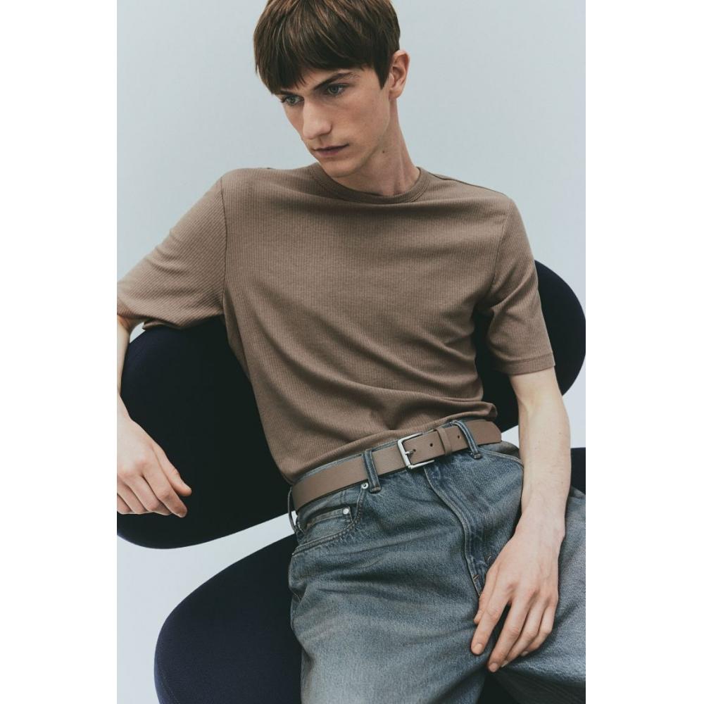 H M sliM FiT Ribbed T sHirT Dark Beige