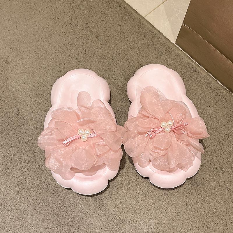 Женские балетки с жемчугом, модные, с круглым носком, открытым носком, мягкой подошвой, противоскользящие и износостойкие, на среднем каблуке, шлепанцы