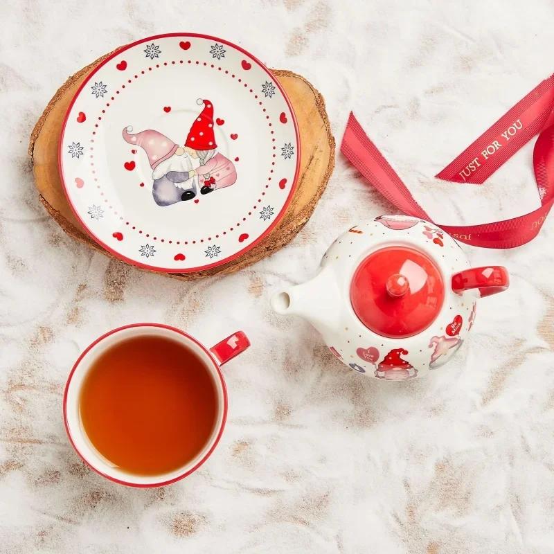 420ml Christmas Ceramic Gold-plated Teapot Cup and Saucer Set with Christmas Graffiti Coffee Flower Tea Set Christmas Gift