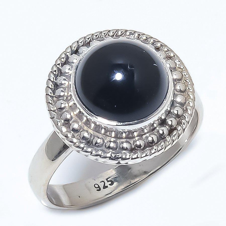 Ювелирное кольцо ручной работы из стерлингового серебра 925 пробы с натуральным черным онексом S.6 U6R79