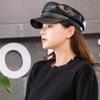 Fashion Unisex PU Leather Military Caps Spring Autumn Sailor Hats for Women Men Black Grey Flat Top Captain Cap Travel Cadet Hat