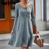 Spring Summer Women's Vacation Casual Fashion Loose Solid Color Pit Strip Long Sleeve Dress