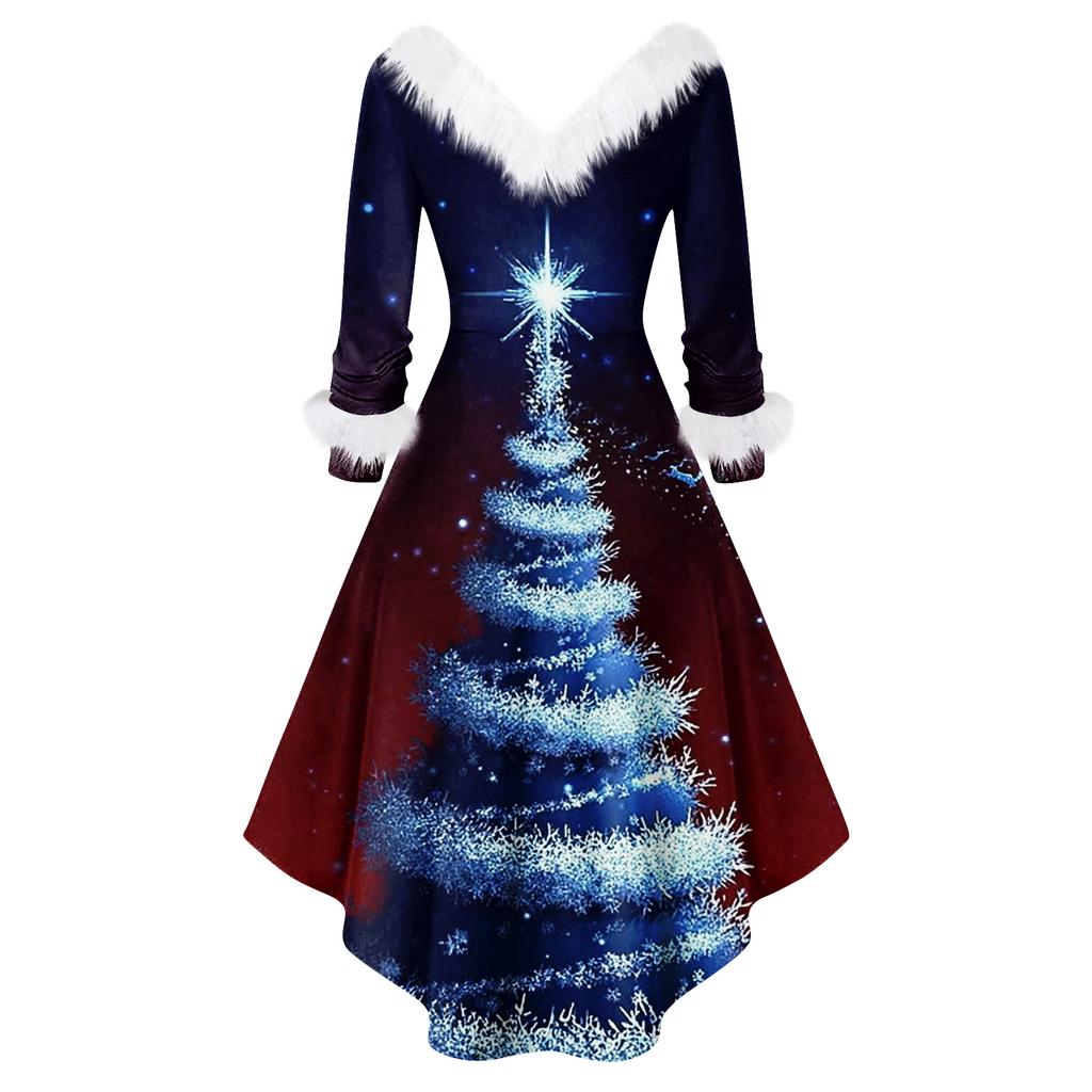 Женское модное повседневное приталенное платье с рождественским принтом для вечеринки с длинными рукавами