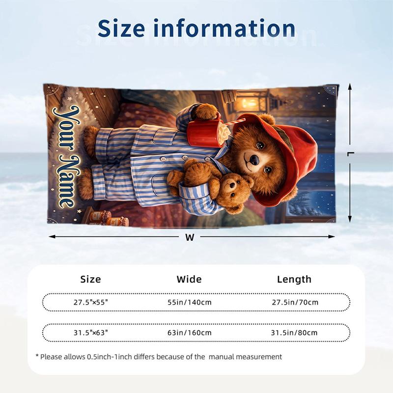 Paddington Beach Towel, Personalized Custom Text, Quick Dry Soft Large Towel For Swimming Pool Travel
