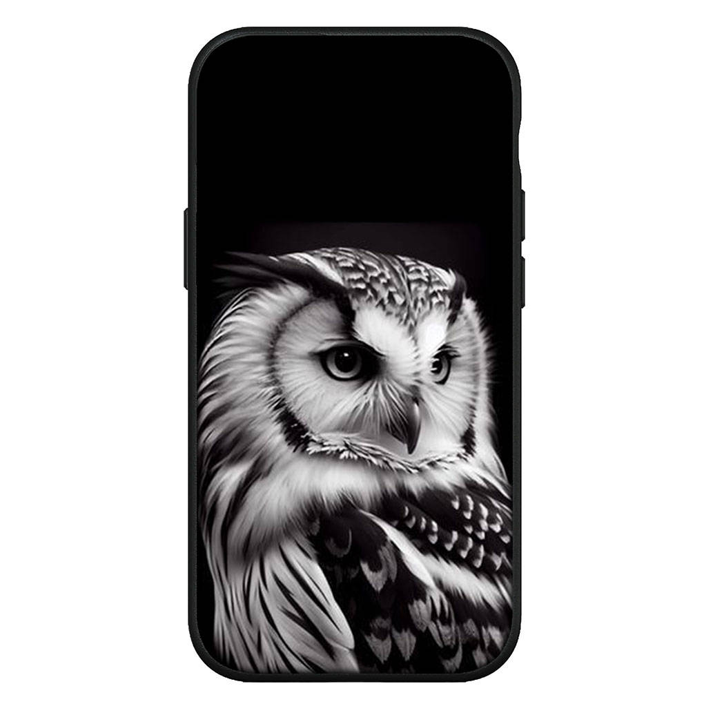 Для iPhone 16 15 Xiaomi Redmi Note 13 12 11 Pro Max X 9 10 8 14 Plus XR Samsung Galaxy A15 S24 S23 S22 S20 FE Huawei OPPO Owl Bird черный чехол для телефона