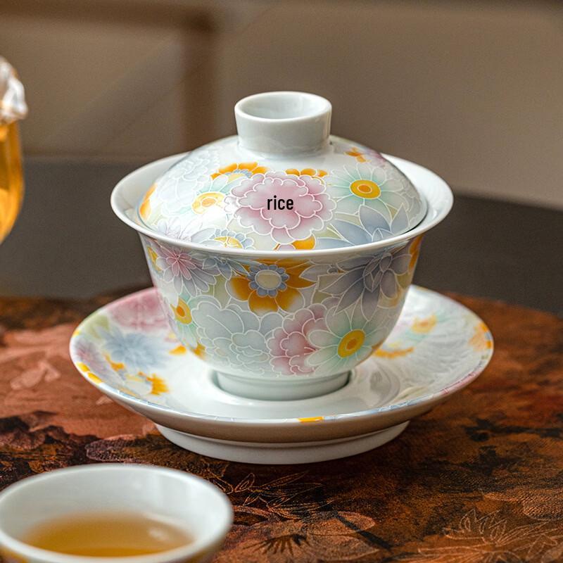 Китайская керамическая гайвань Jiumuqing для чая с крышкой