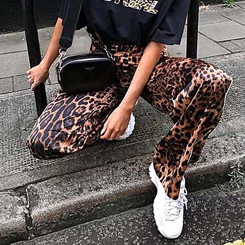 Женские свободные брюки с леопардовым принтом и высокой талией для отдыха, широкие брюки