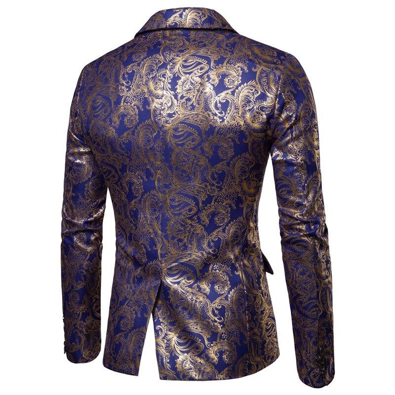 Men Blazer Slim Fit One Button Men Jacket Gold Print Groom Wedding Dress Suit Stage Club Party Casual Formal Blazers