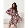 Tooxika New V-neck Printed Long-sleeved Dress With Ruffles And Stitching Shirt Dress