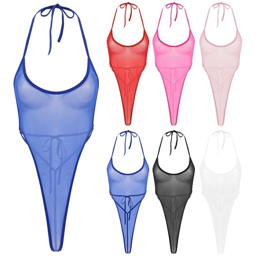 Женский цельный прозрачный сетчатый боди с открытой спиной, бикини, боди, ночное белье