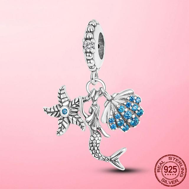 925 Silver Dolphin Love Charm Blue CZ Zircon Beads Pendant Fit Brand Bracelet Necklace Original 925 Silver Jewelry