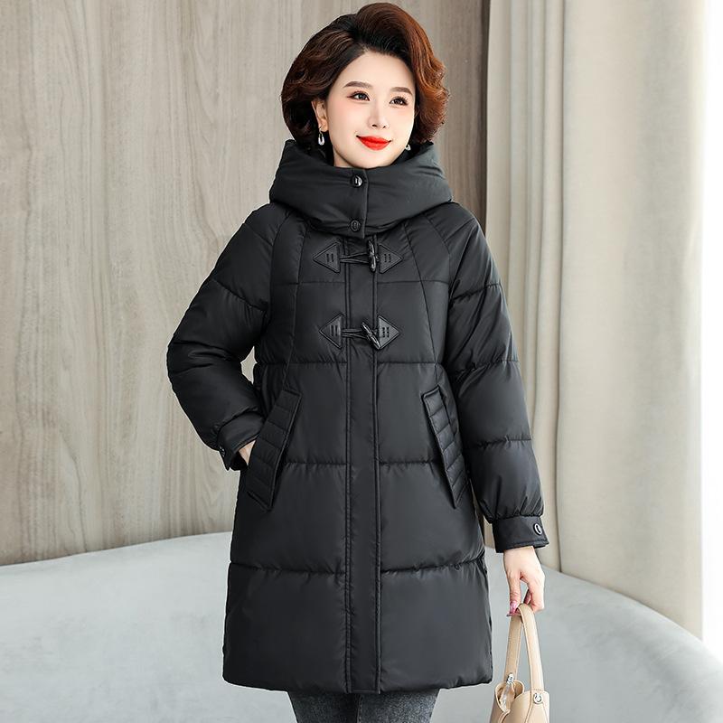 Модное хлопковое пальто для женщин, зимнее новое облегающее пальто средней длины, толстое теплое пальто для людей среднего и пожилого возраста