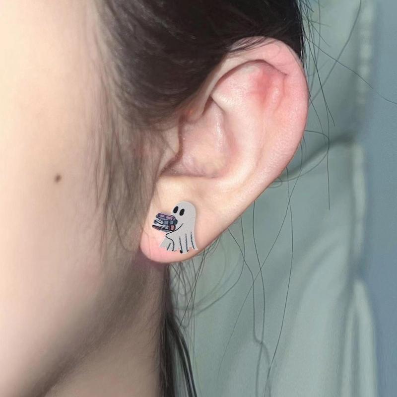 6 Pairs Hypoallergenical Halloween Earrings Set Scary Book Specters Ear Rings for Women and Teens Costume Accessories