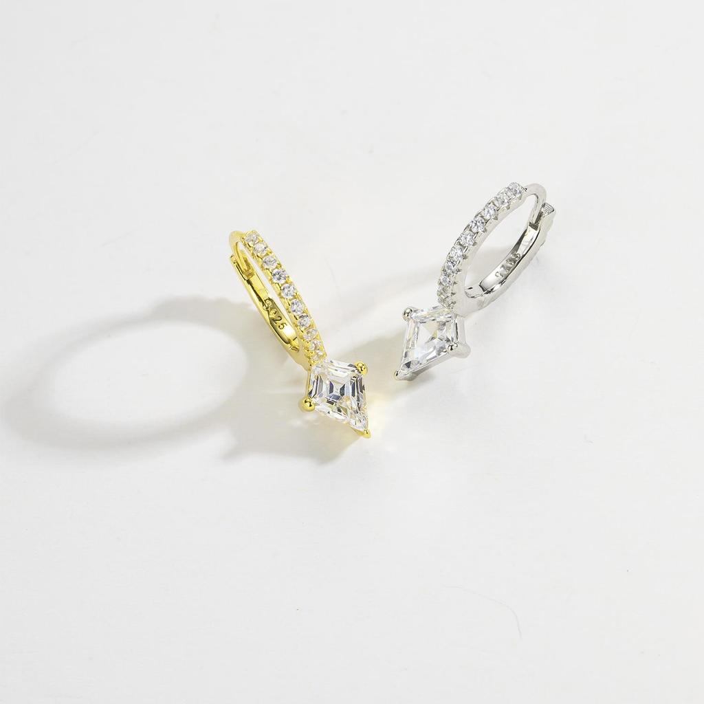 ANDYWEN 925 Sterling Silver Gold Clear Zircon CZ Short Spike Eternity Hoop Earring Loop Earring Pendant Jewelry Wedding Gift