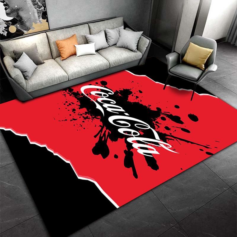 Red and Black Coca-Cola Logo Carpet with Splatter Print Style. Suitable for use as an anti-slip for living room bedroom sofas