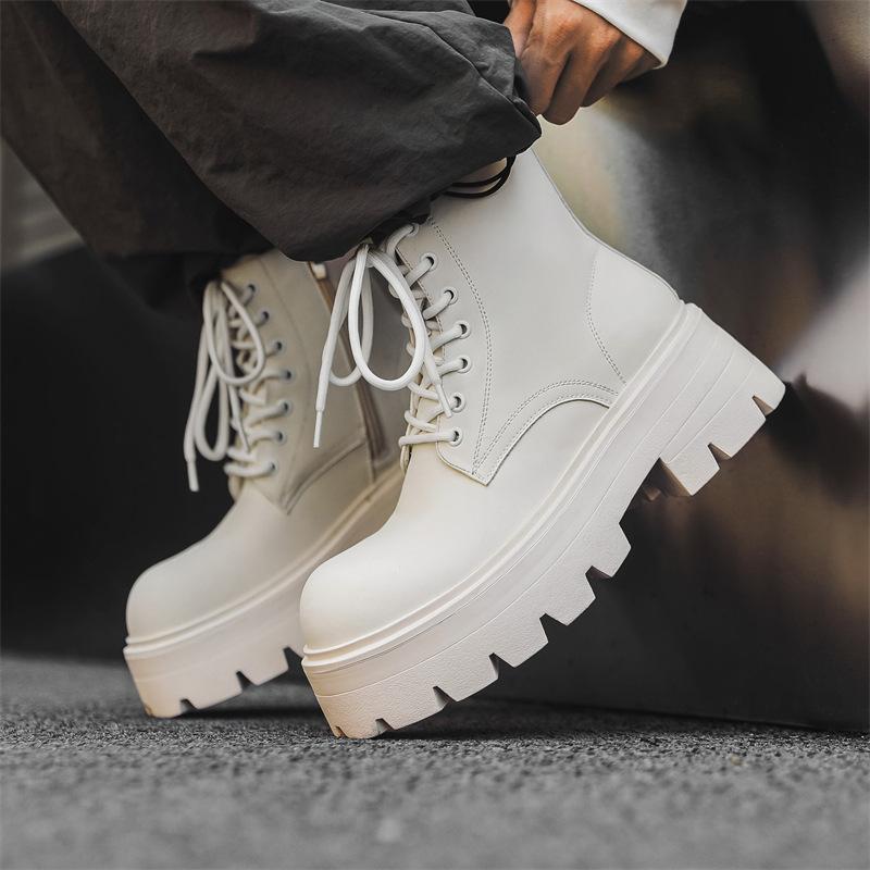 Мужские модные ботинки на платформе в британском стиле, черные, трендовые, из оригинальной кожи, ковбойские ботильоны, с большим пальцем, мотоциклетные, мужские ботинки