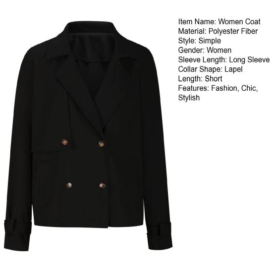 Женский укороченный тренч, повседневная куртка с длинными рукавами, двубортная, с лацканами