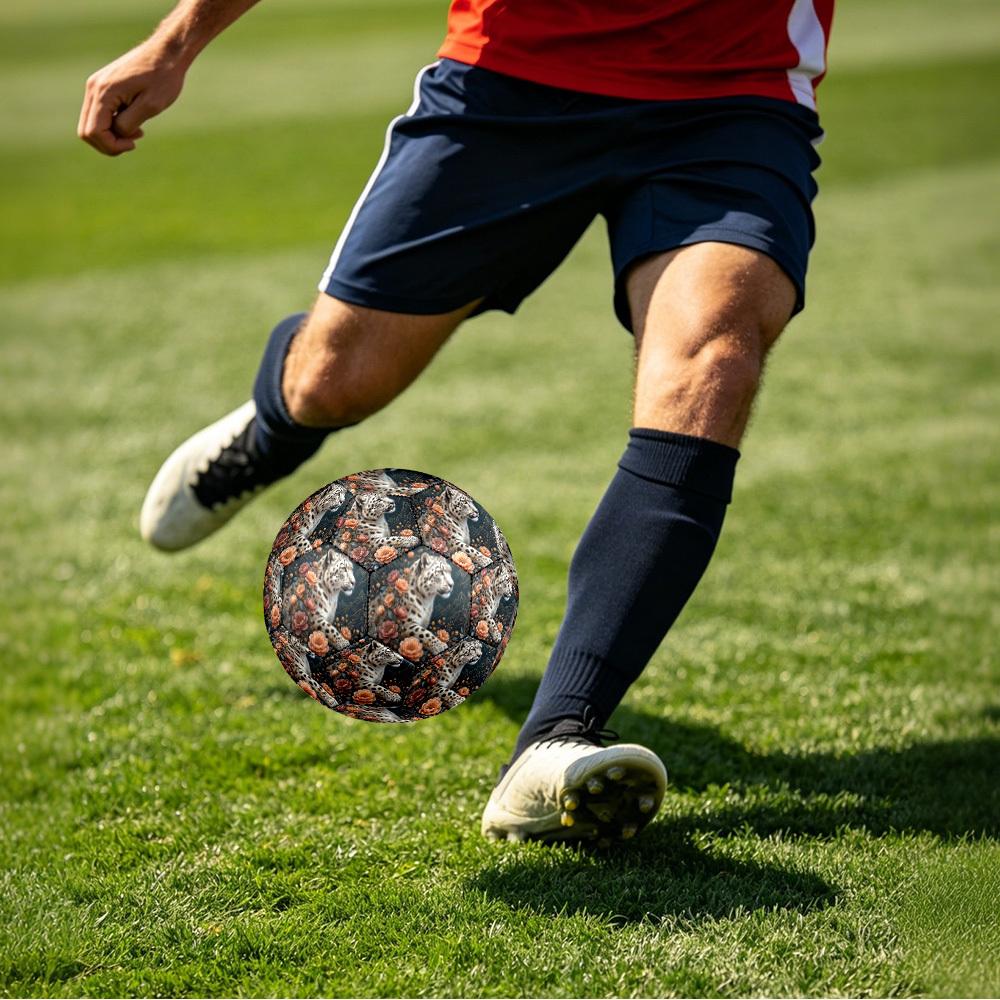 1pc Leopard Flowers Theme Soccer Ball Football, Size 5, Lightweight PVC, Outdoor Training Soccer Ball,Sports Gift t61427
