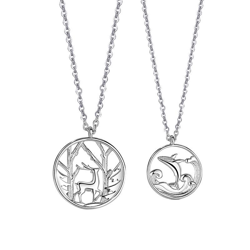 Ожерелье для пары «Кит и Олень в стиле Мори» - Модная цепочка для ключицы с подвеской в виде маленького оленя для мужчин и женщин, идеальный студенческий рождественский подарок на День святого Валентина.