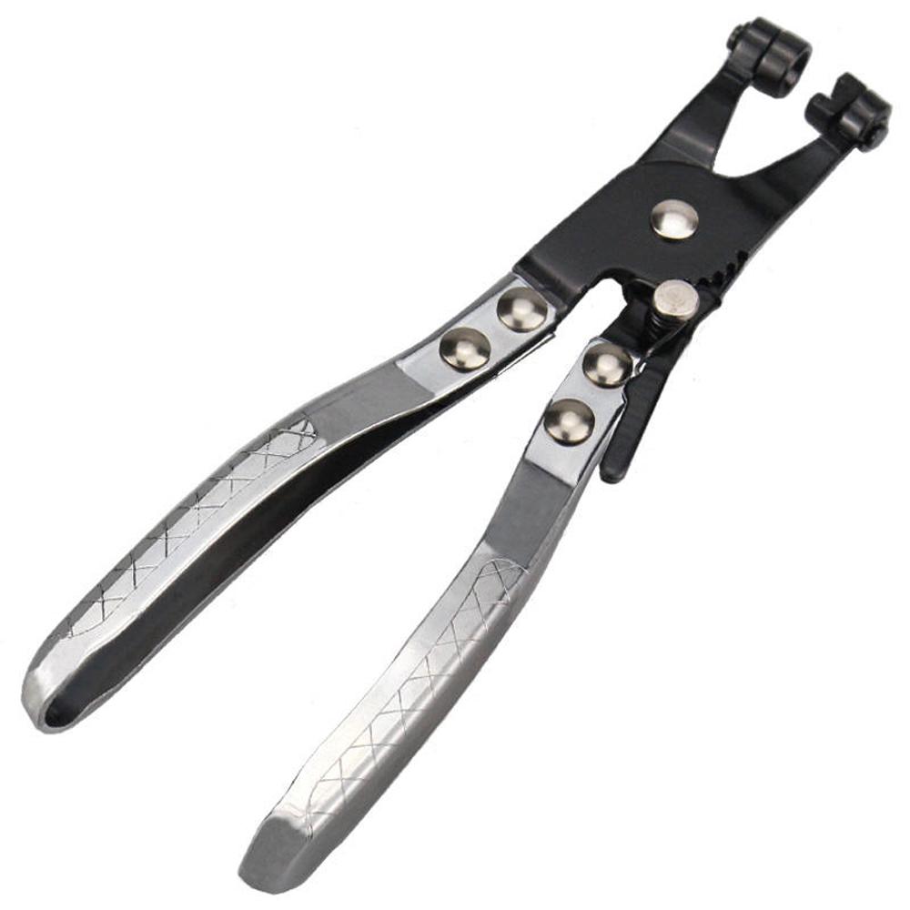 Плоскогубцы для хомутов для шлангов водопроводных труб автомобиля. Зажим с поворотным приводом. Инструмент для фиксации губок. Снятие и установка кольцевых плоских хомутов для шлангов.