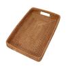 Serving Basket Tray with Handles Rattan Rectangle Large Capacity Durable Decorative Tray for Fruits Dessert Kitchen