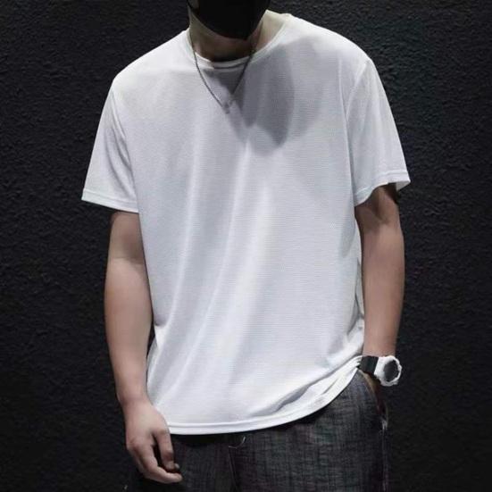 Мужская летняя футболка, однотонная, из ледяного шелка, тонкая сетка, быстросохнущая, средней длины, с круглым вырезом, с короткими рукавами, мягкий дышащий пуловер, спортивный повседневный