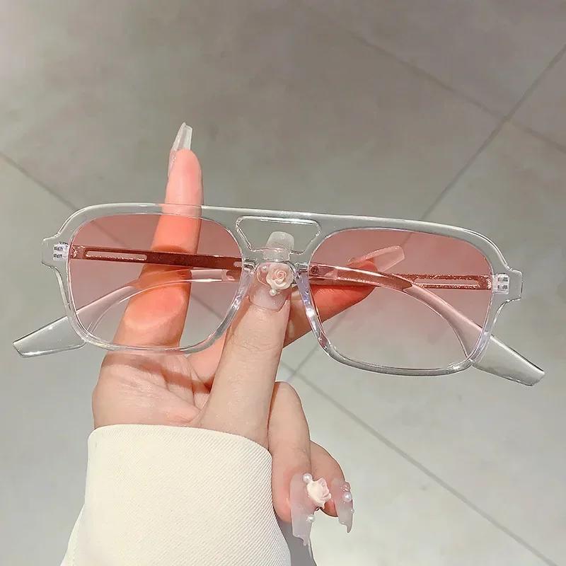 Модные квадратные солнцезащитные очки женские Новые персонализированные с двойной перекладиной Мужские и женские Солнцезащитные очки с УФ-защитой Летние очки