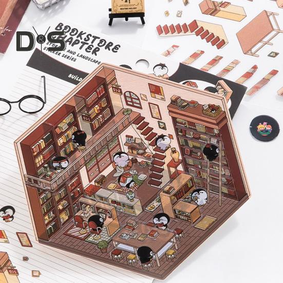 4 Sets DIY 3D House Stickers with Tweezer Make Your Own Mini Room Scene Supermarket Coffee Shop Restaurant Bookstore Scene Stickers Adult Kids Stress